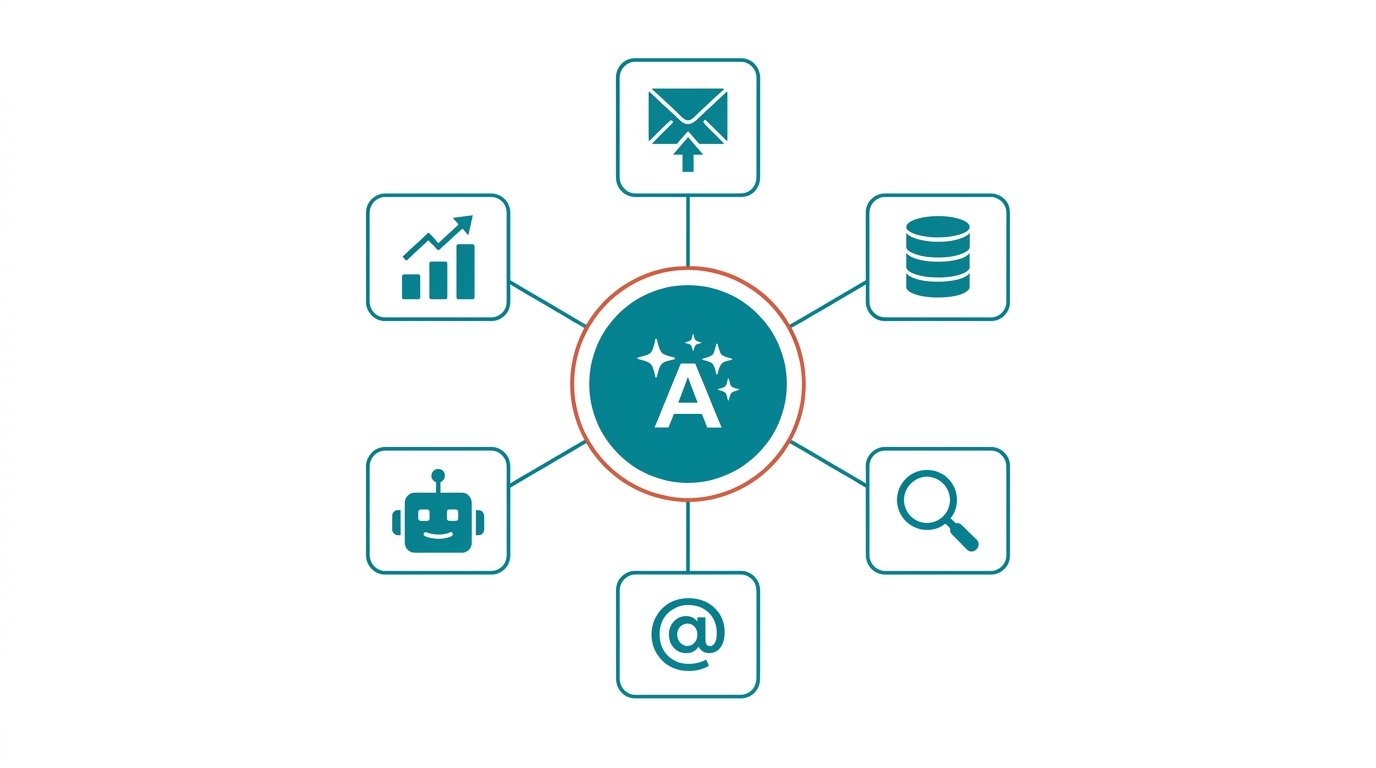Diagrama de arquitectura: Claude Code en el centro conectado a Supabase, Smartlead, Prospeo, Serper, GPT-4o-mini